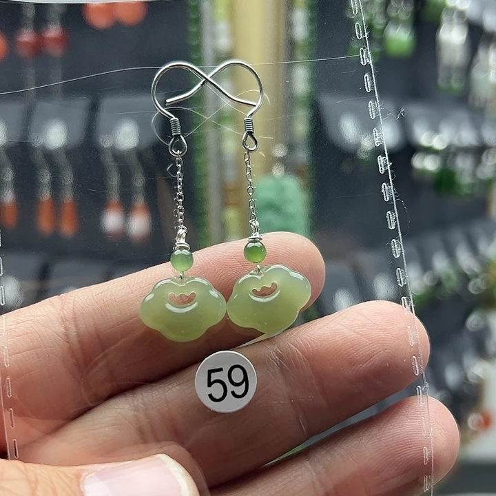 和田玉耳饰银S925镶嵌