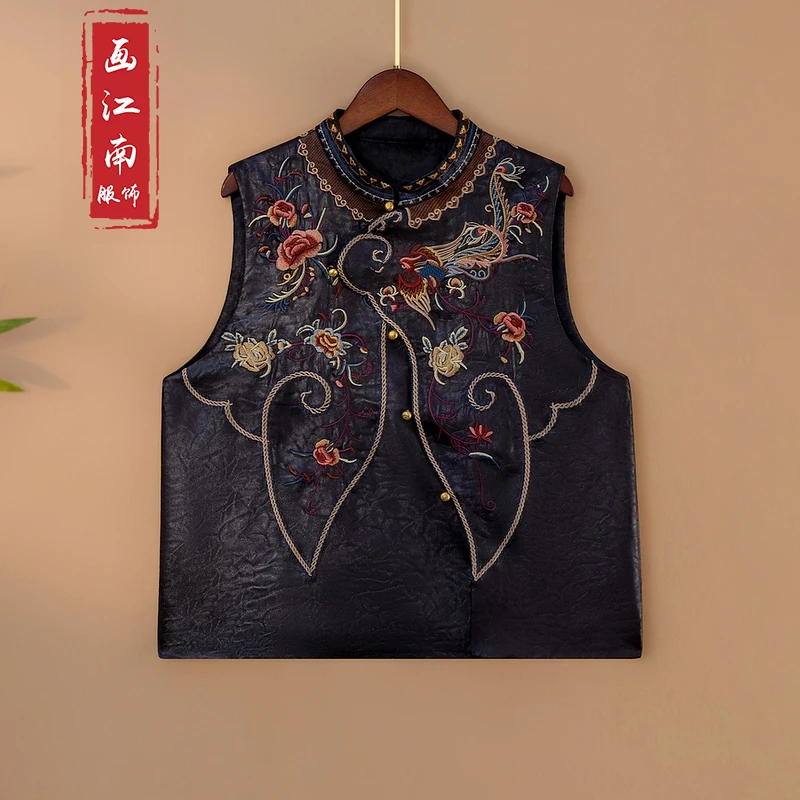 【晚凤】2025新款春季马甲新中式复古国风立领绣花气质上衣马夹女款