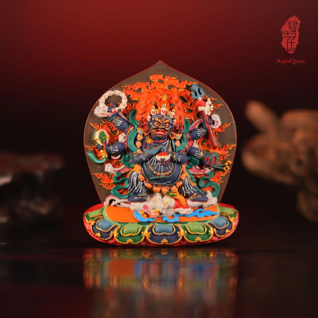 【大黑天】玛哈嘎拉六臂纯手工彩绘大号擦擦西藏画师拉萨直发