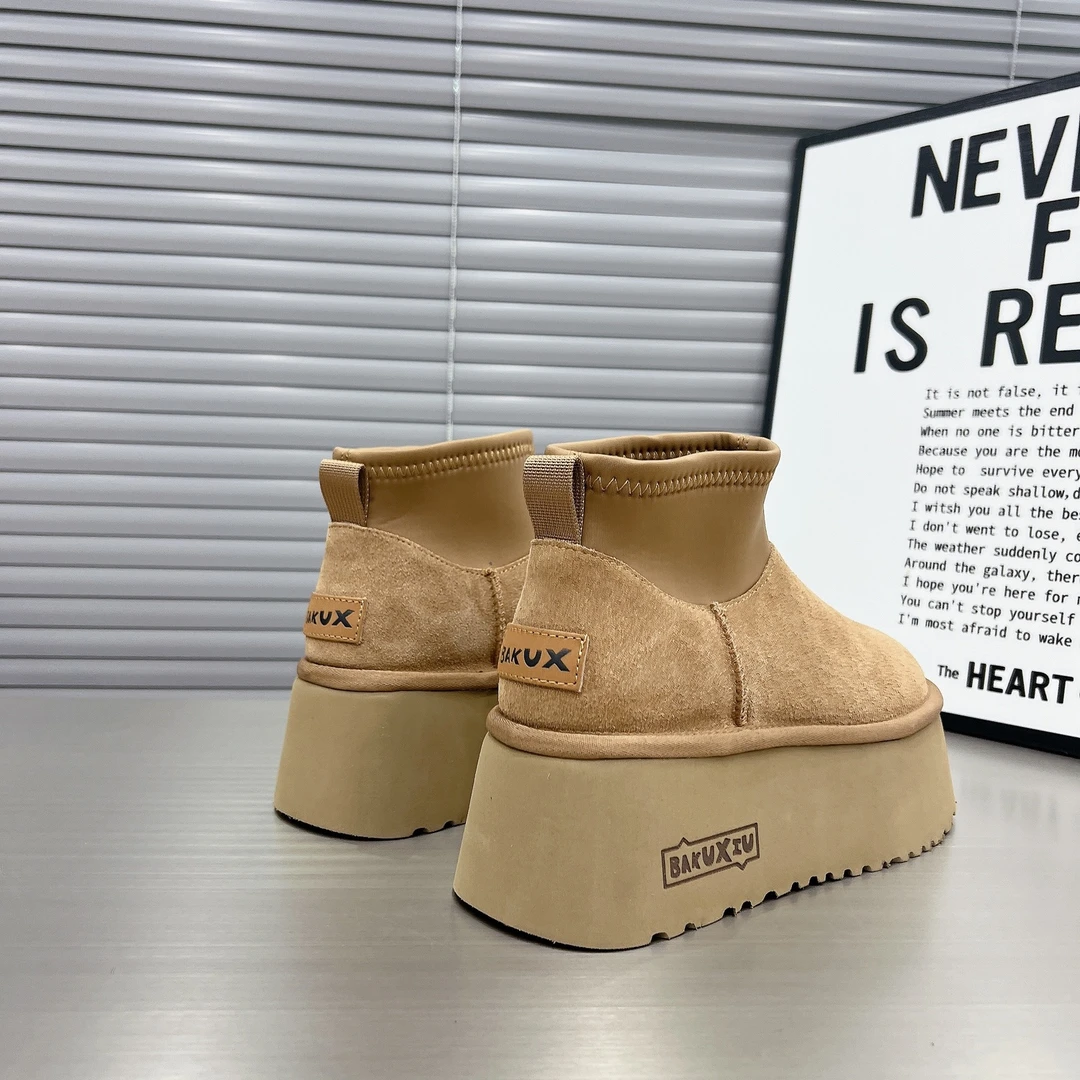 厚底增高雪地靴女2025新款冬季加绒加厚保暖棉鞋短筒弹力瘦瘦靴子