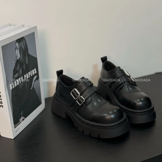 QIAODADA｜【双扣乐福】英伦风早春新款时尚通勤圆头小皮鞋｜6公分