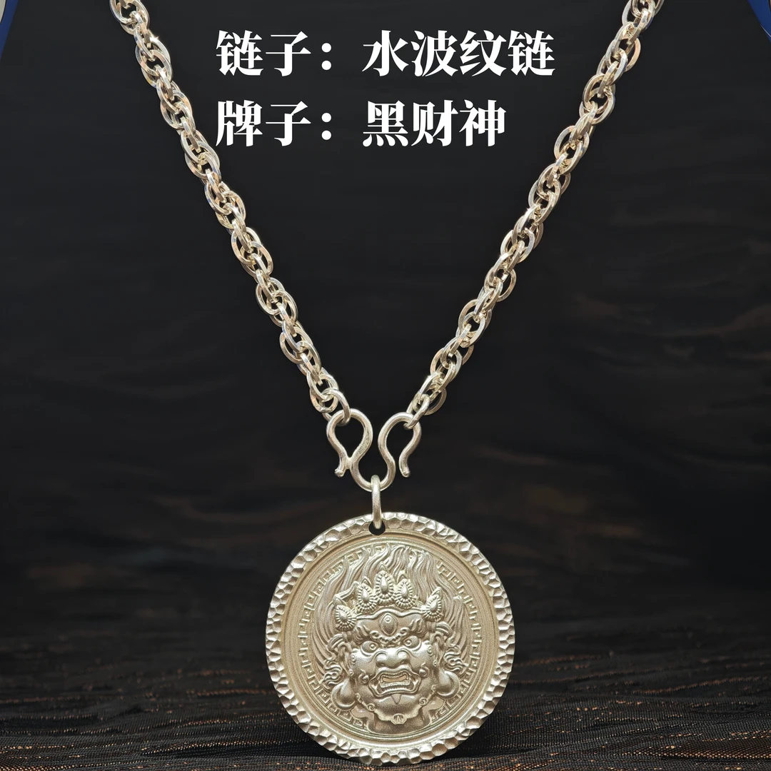 足银银制品 足银990水波纹链手工气质时尚百搭复古简约中古做旧