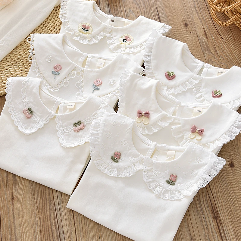 洋气女童大翻领打底衫儿童百搭白色T恤衫小女孩娃娃衫上衣2025秋