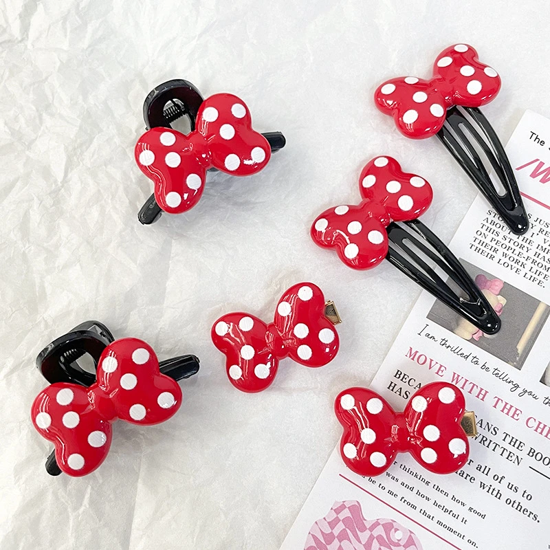 经典红色波点蝴蝶结抓夹可爱发夹前额碎发刘海夹侧边bb夹边夹饰品