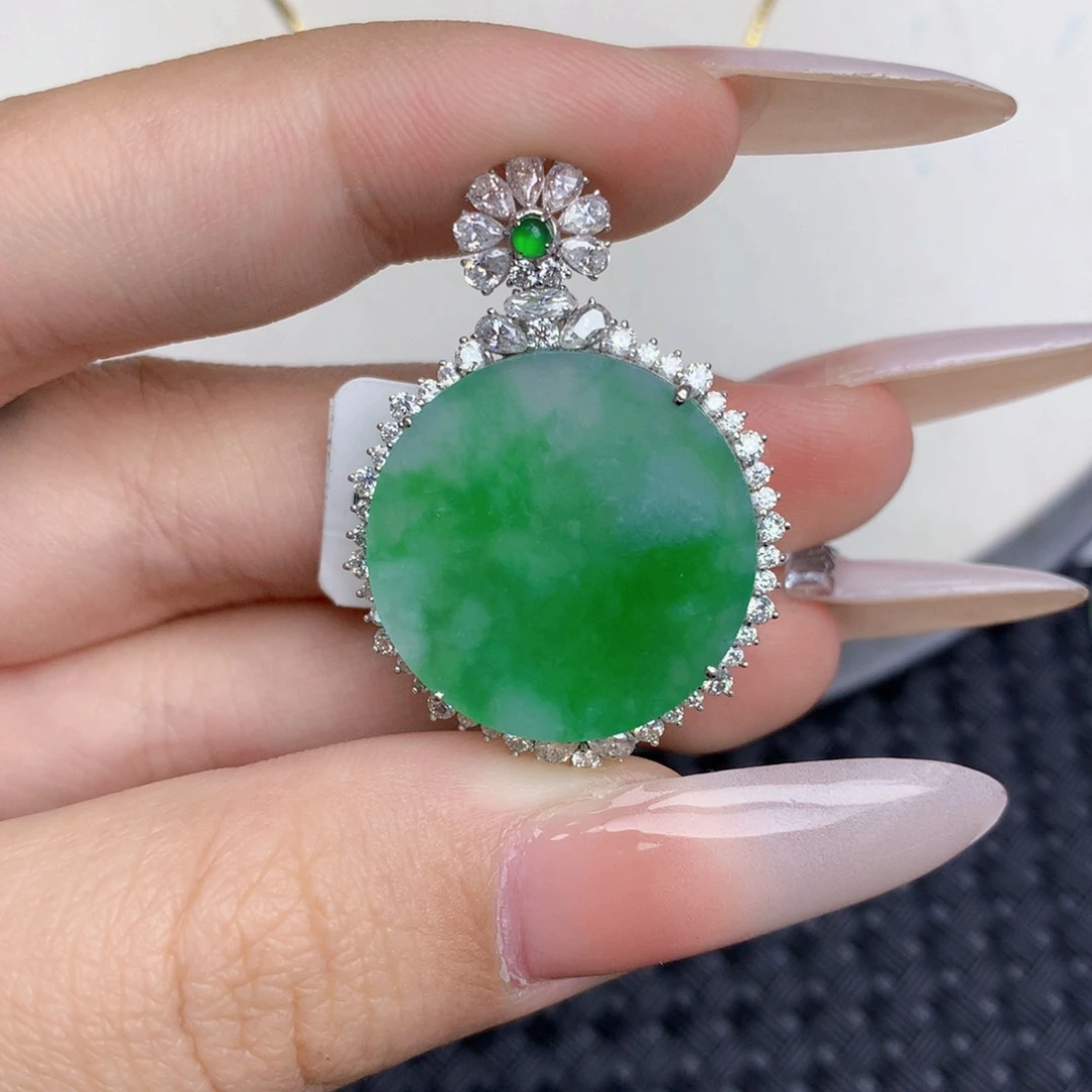 翡翠18K金镶嵌颈饰天然缅甸翡翠a货百元以上9元证书费自理