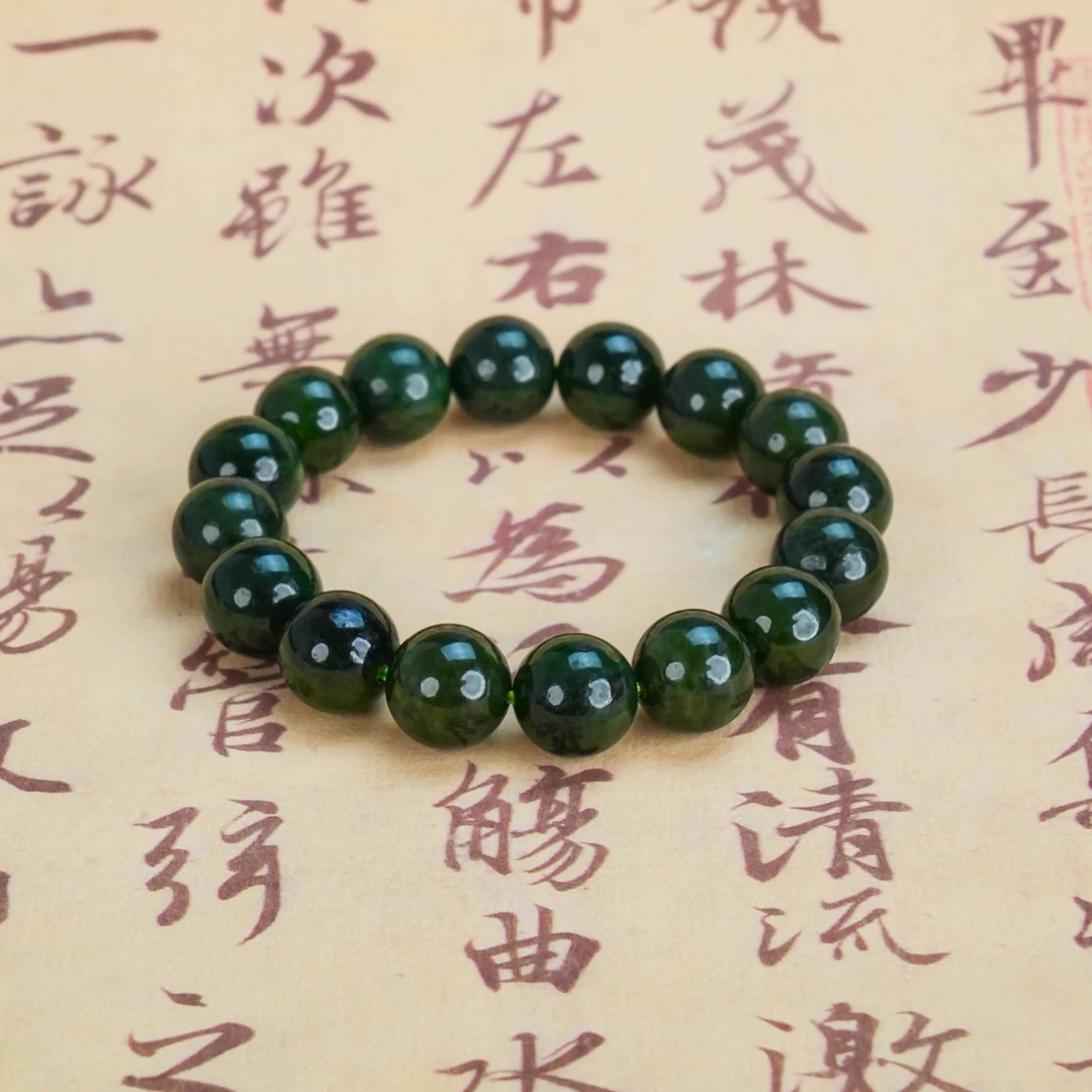 SC-302 和田玉碧玉 菠菜绿手串 12mm