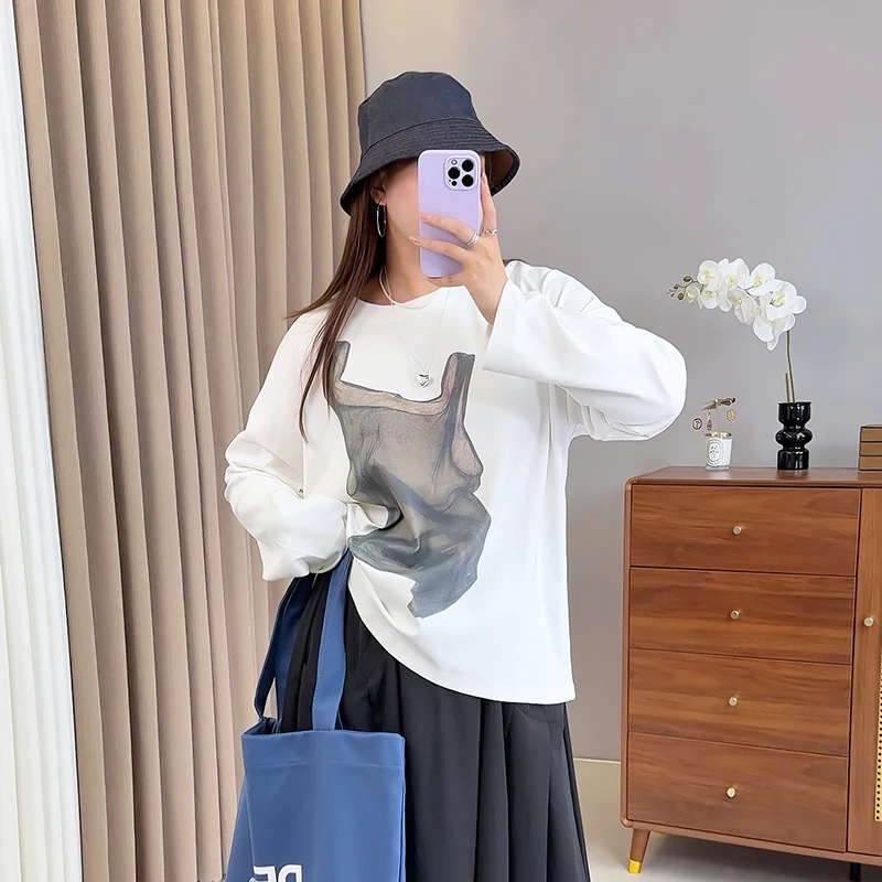 【焦糖布丁】秋季新款气质时尚百搭长袖休闲美式复古圆领T恤-W-236