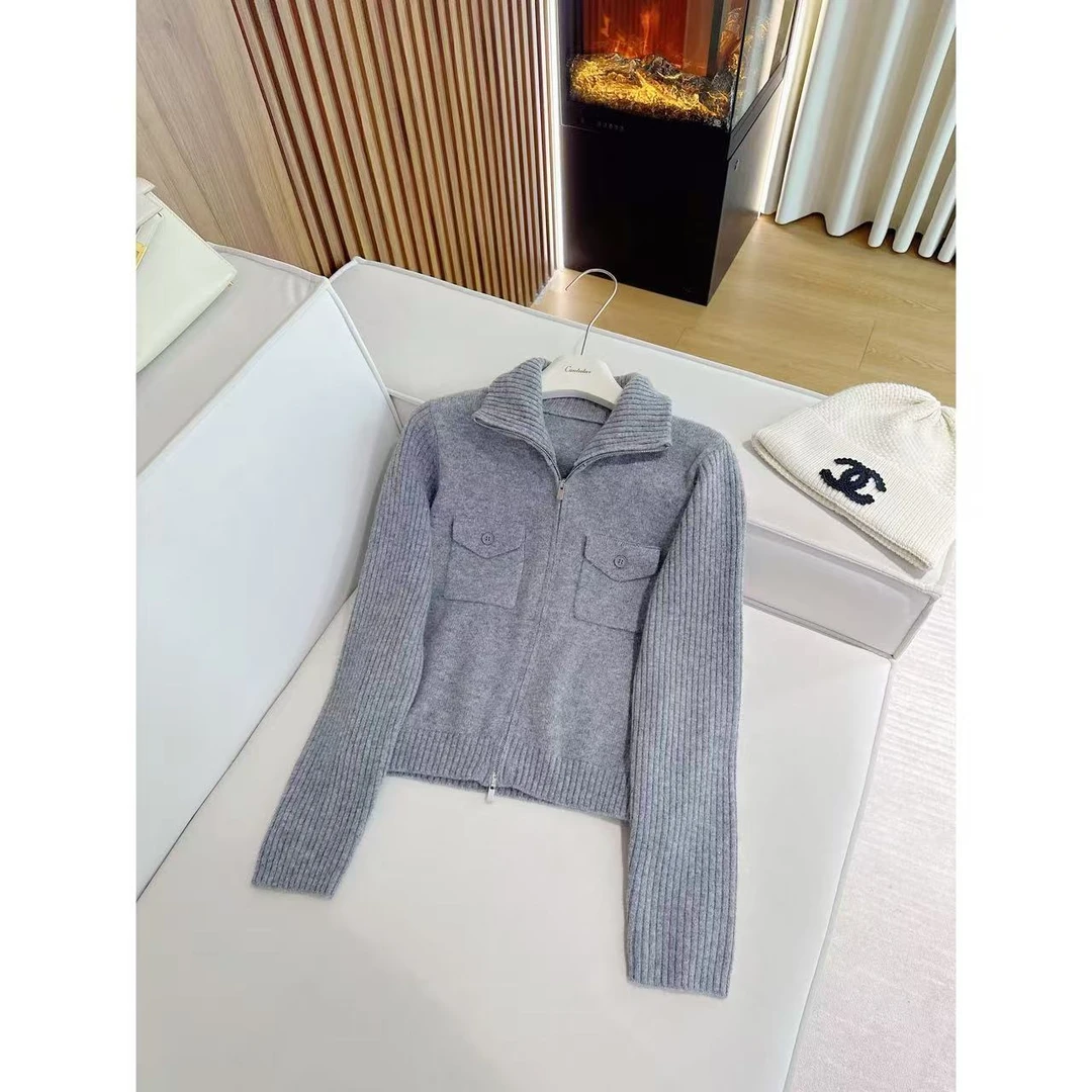 CANTIILAR BC拉链翻领羊毛针织上衣