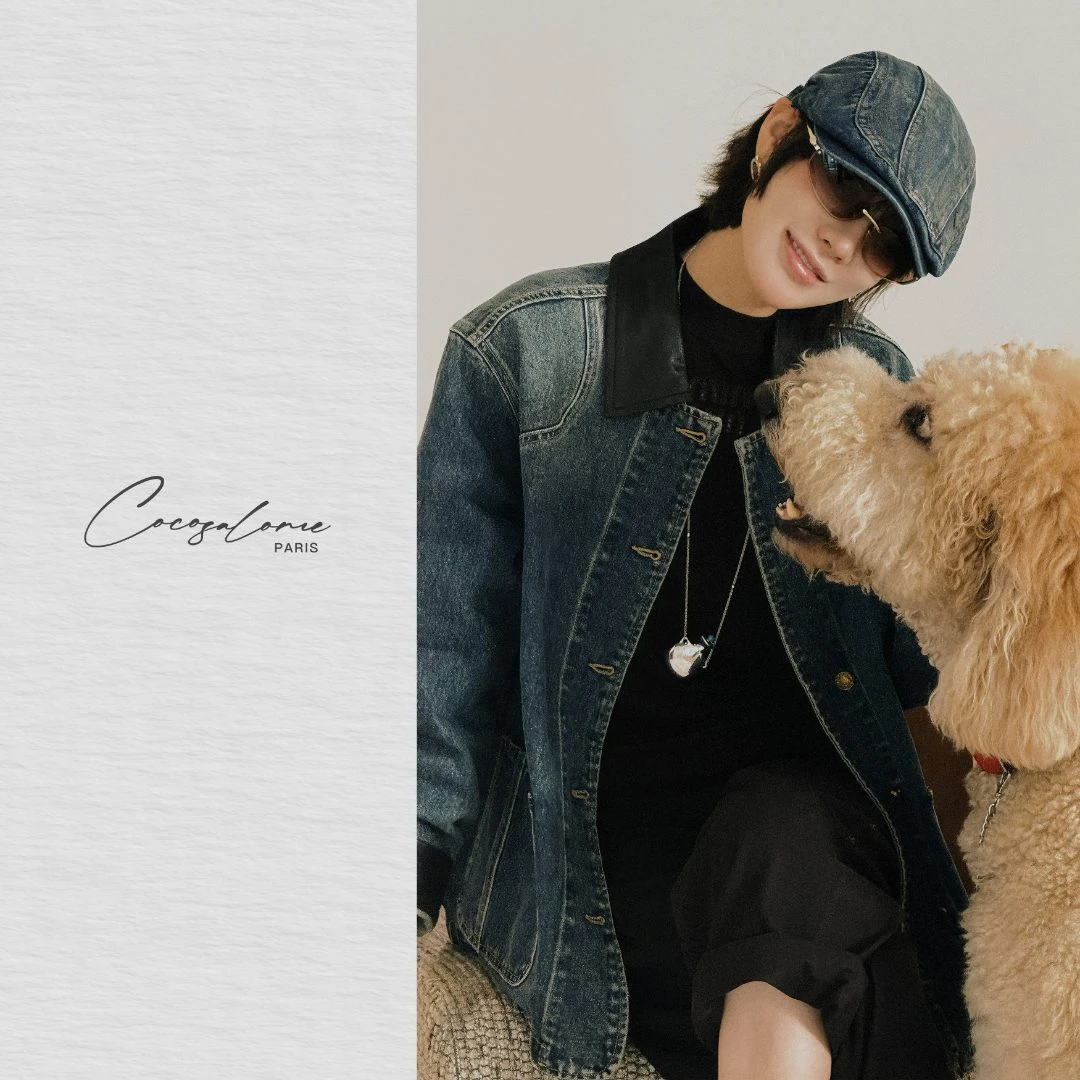 韩彬彬"人气王"皮纹领口拼接古法水洗廓形遮臀显瘦牛仔外套2330-1