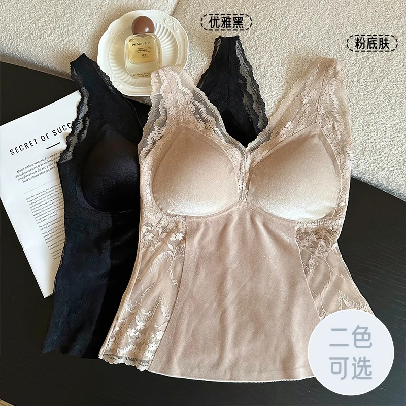 媚姬6163金丝绒蕾丝女背心秋冬性感修身百搭吊带内搭打底保暖上衣