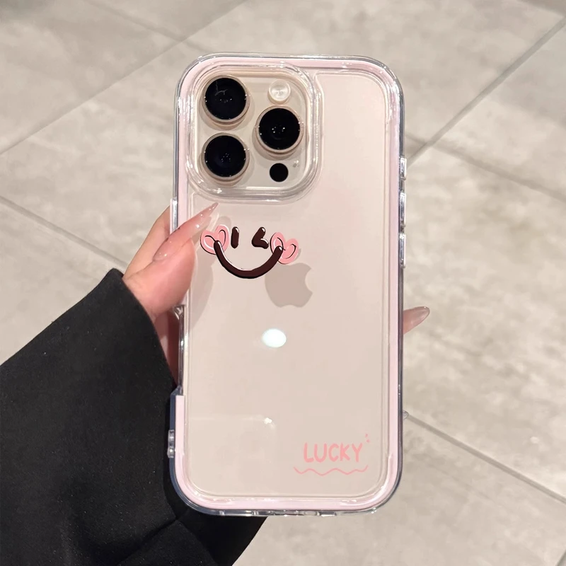 适用苹果16promax手机壳透明笑脸iPhone15promax全包防摔14P防摔