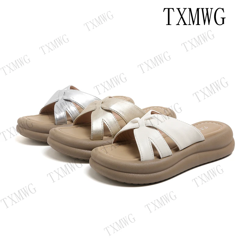 慵懒透气编织~厚底增高外穿拖鞋女夏季ns沙滩透气一字凉拖6046