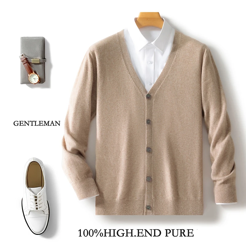 100%纯羊毛开衫男2025秋冬新款羊毛V领休闲毛衣韩版羊毛外套