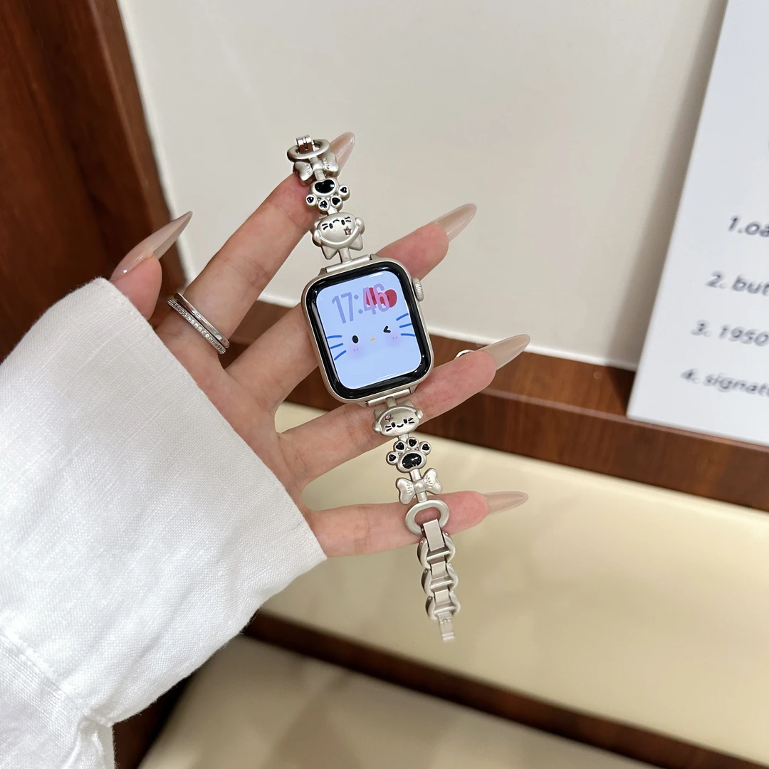 适用荣耀手表2i表带原创猫咪金属链条荣耀手表5/4表带女生