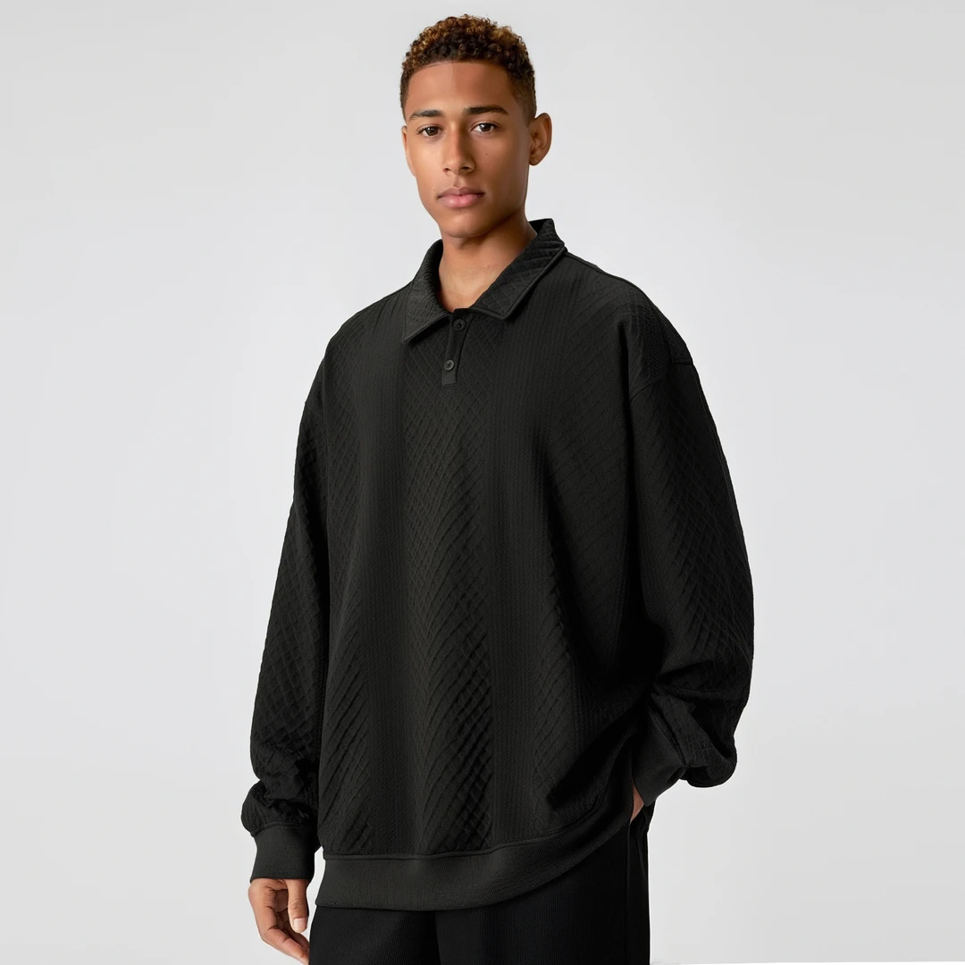 BD长袖polo衫男士春季简约打底衫休闲宽松肌理感翻领卫衣