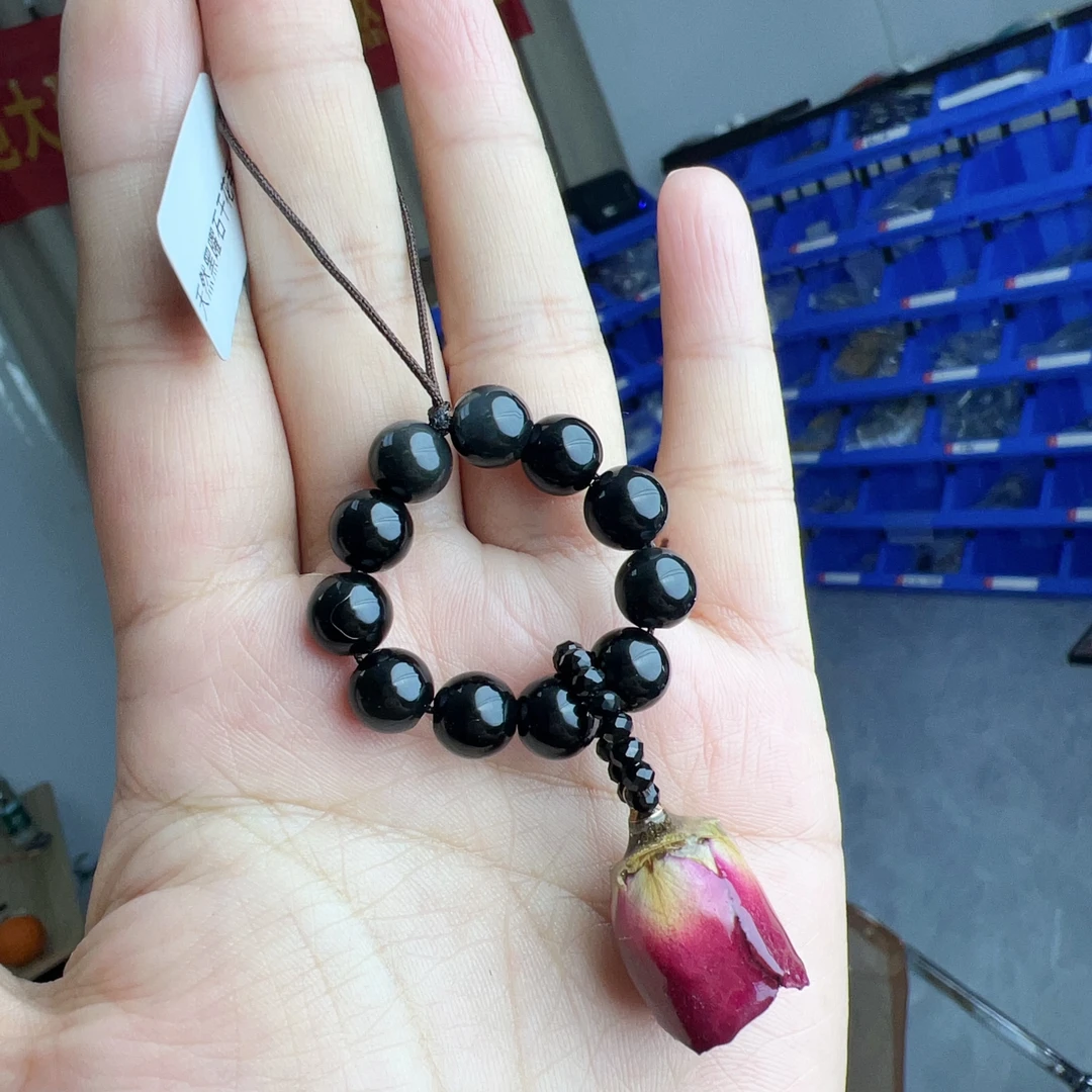 天然黑矅石手机挂坠