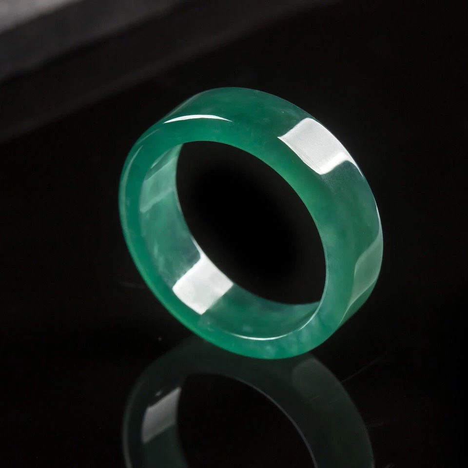 缅甸天然翡翠A货冰种满色起胶扳指 翡翠戒指