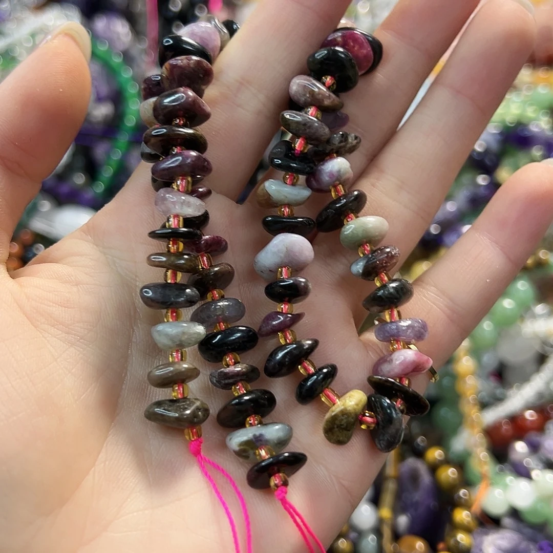 玛瑙/玉髓合金珠宝半成品天然彩碧玺。一条