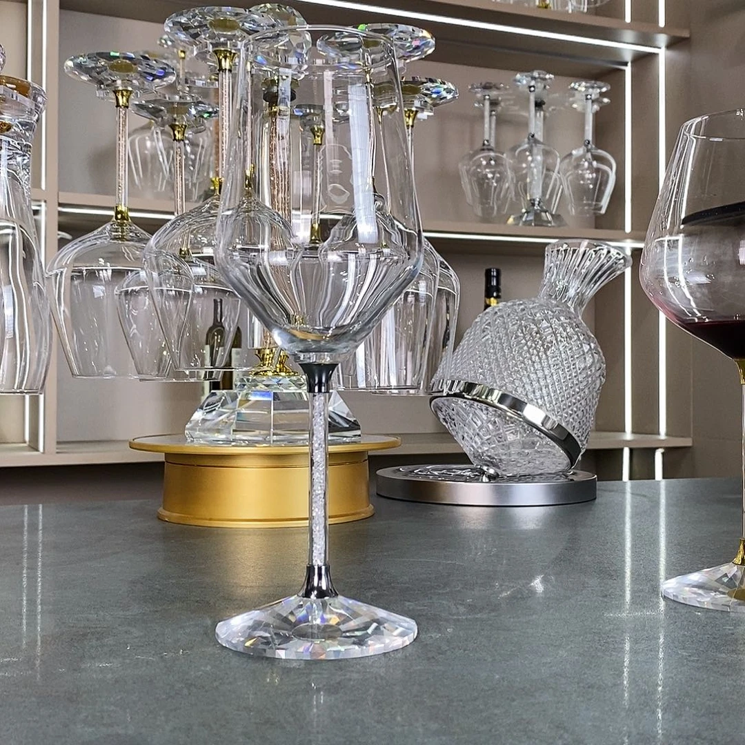 手柄款水晶玻璃420银钻红酒杯2支