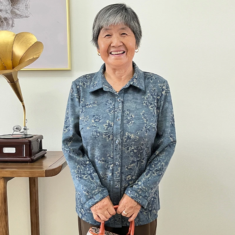 奶奶装秋装女洋气长袖翻领衬衫中老年妈妈气质老太太夏装薄款外套