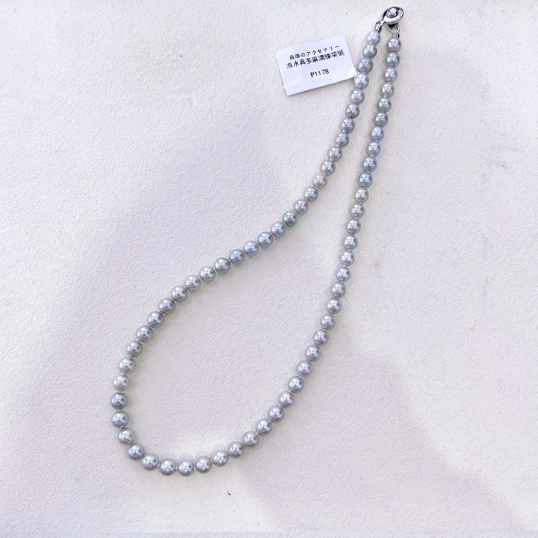 天然珍珠 海水真多麻满珠项链 6-7MM