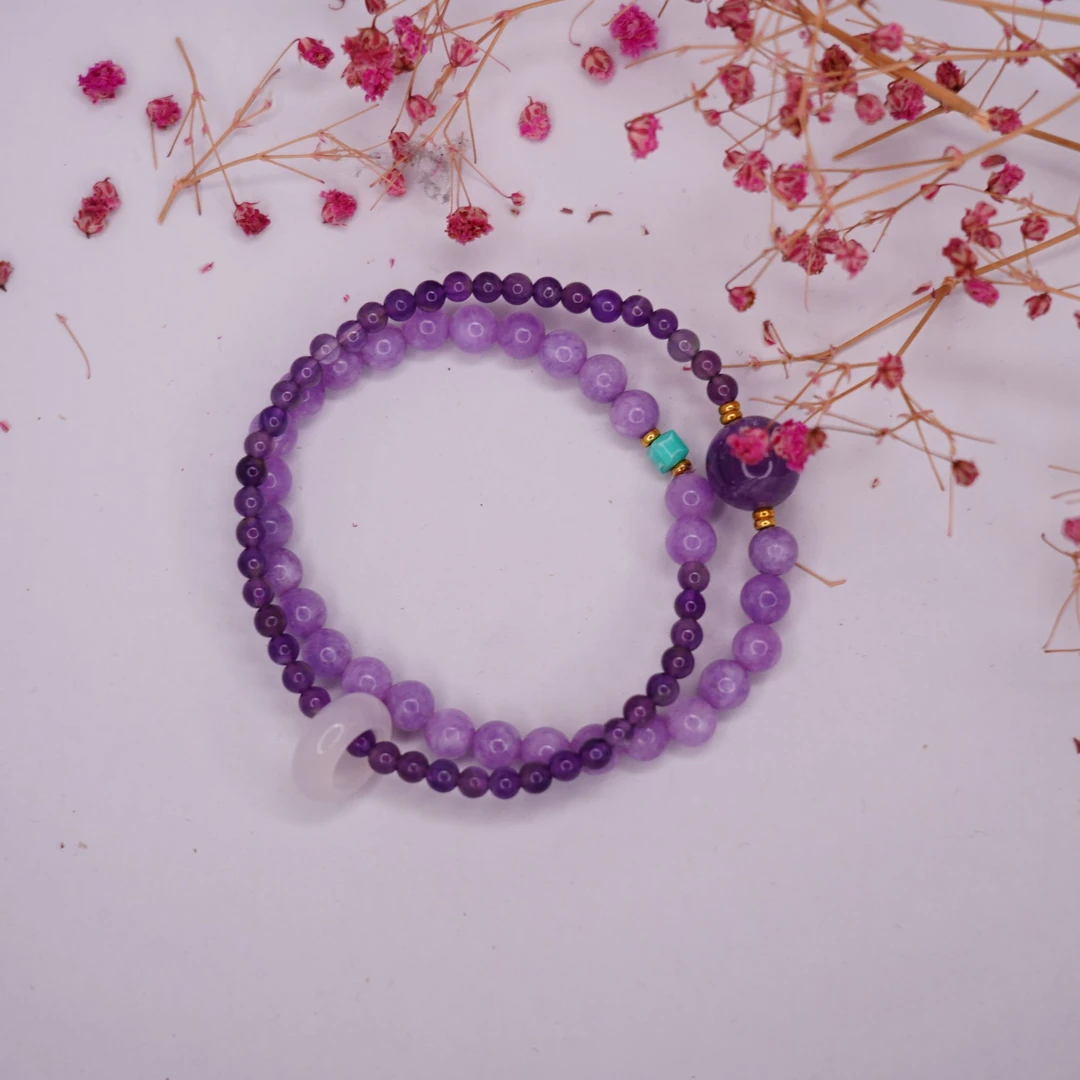 遇见天然紫水晶双圈女精致高档小众转运寓意闺蜜礼物