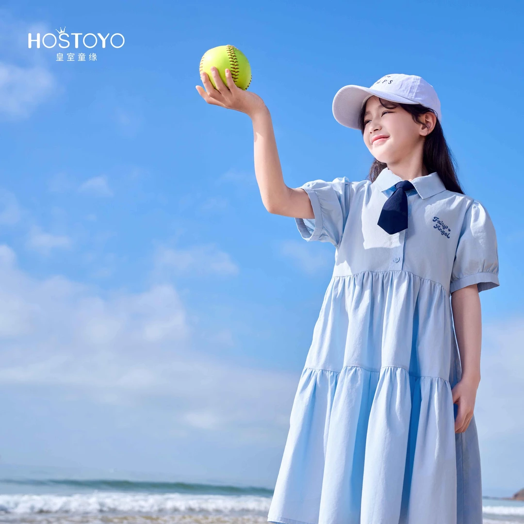 女大童休闲衬衫领棉布女童连衣裙