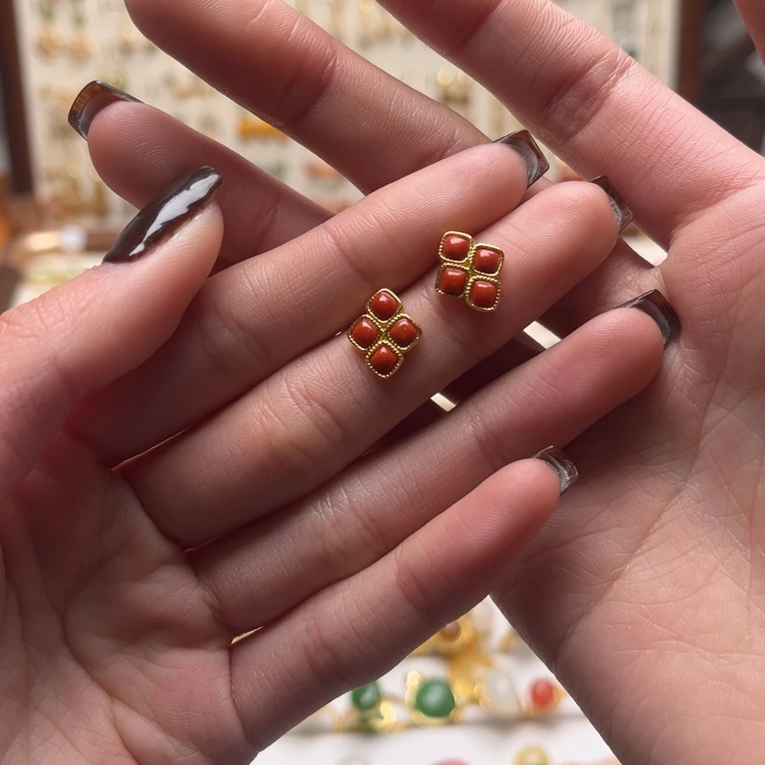 和田玉银S925镀金镶嵌耳坠