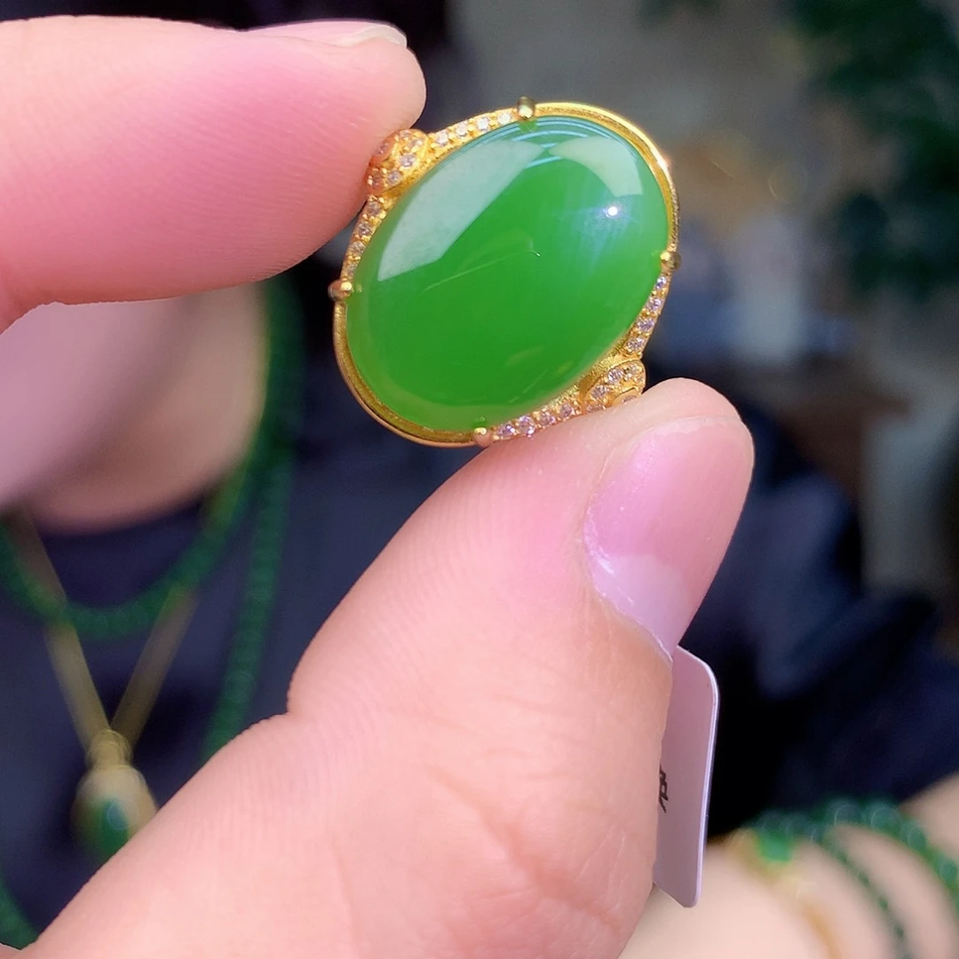 吊坠(不含链)银S925镶嵌和田玉（碧玉）戒指