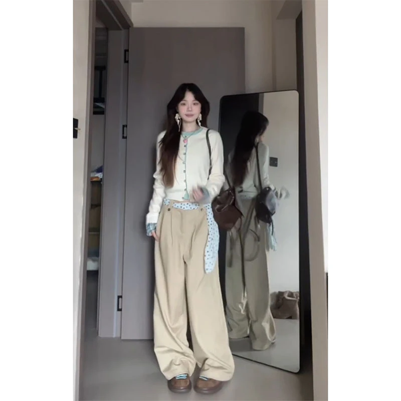 parkyeon设计感假两件针织开衫上衣女秋季新款休闲阔腿裤子套装