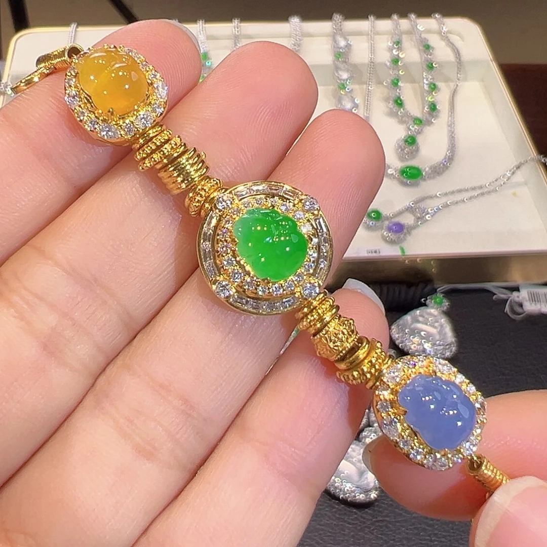 翡翠18K金镶嵌手链