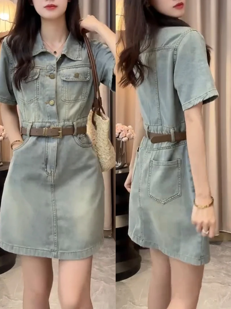 新款夏季薄款洋气减龄牛仔连体裙女收腰显瘦休闲连衣短裙