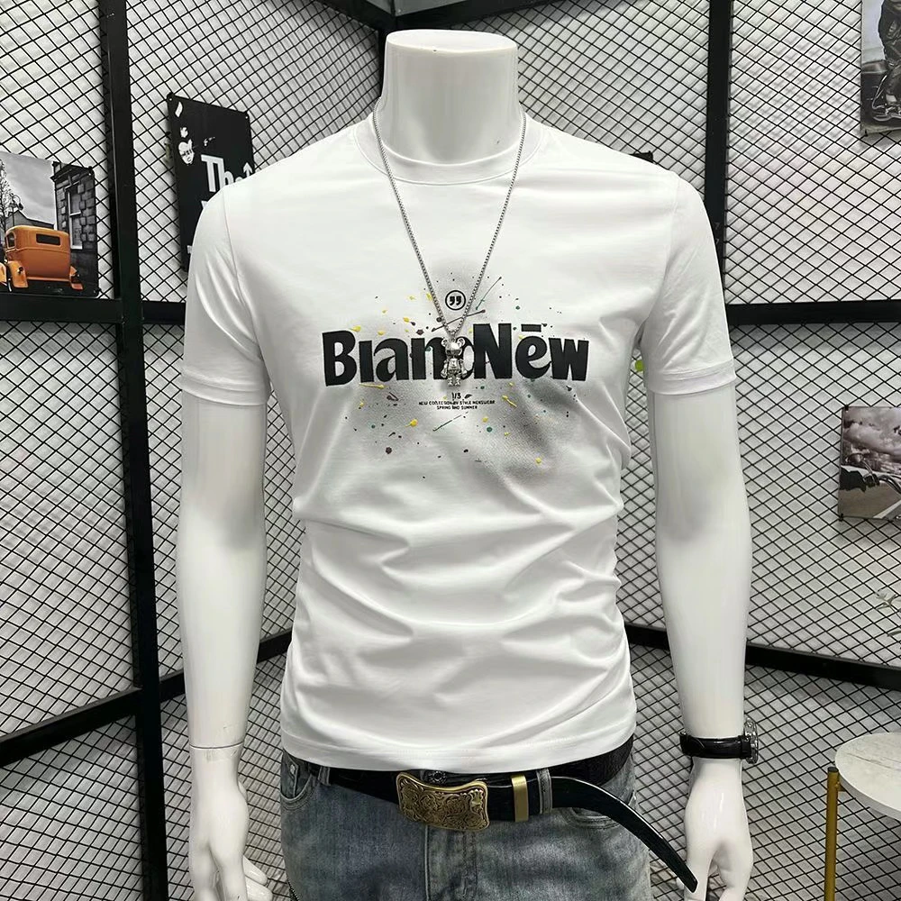 粉色印花字母短袖t恤新款夏季修身圆领潮流帅气百搭休闲半袖上衣