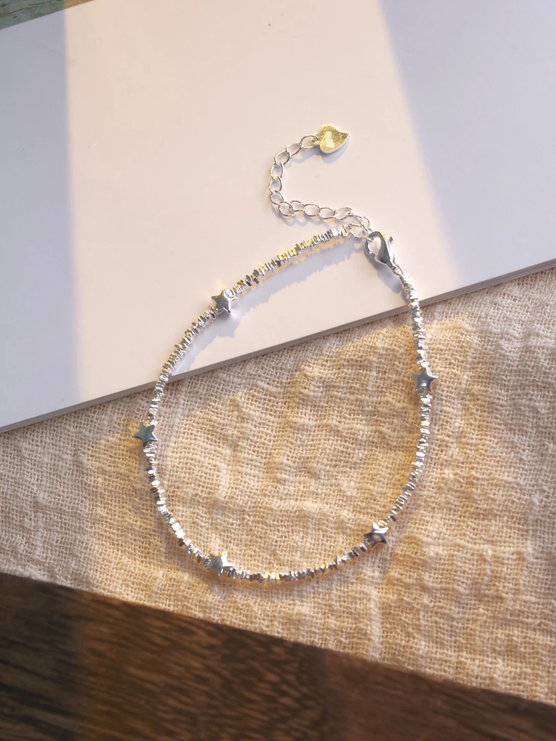 足银银制品 【北斗银作】｜足银999小星星爆闪bingbing～碎银子手链