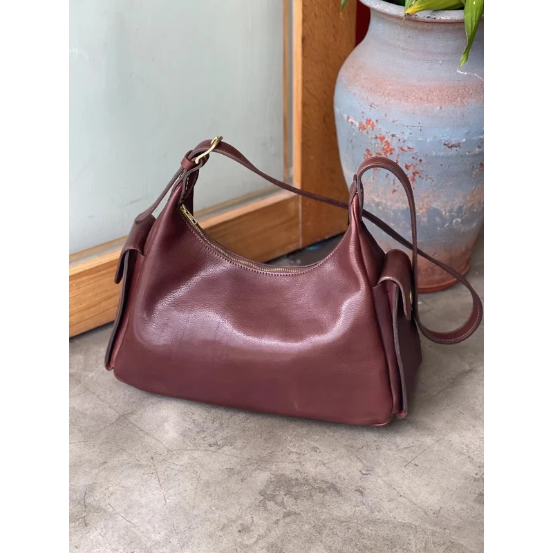 【山河恋】一只包铺玩家级别植鞣头层牛皮文艺单肩斜挎吐司包