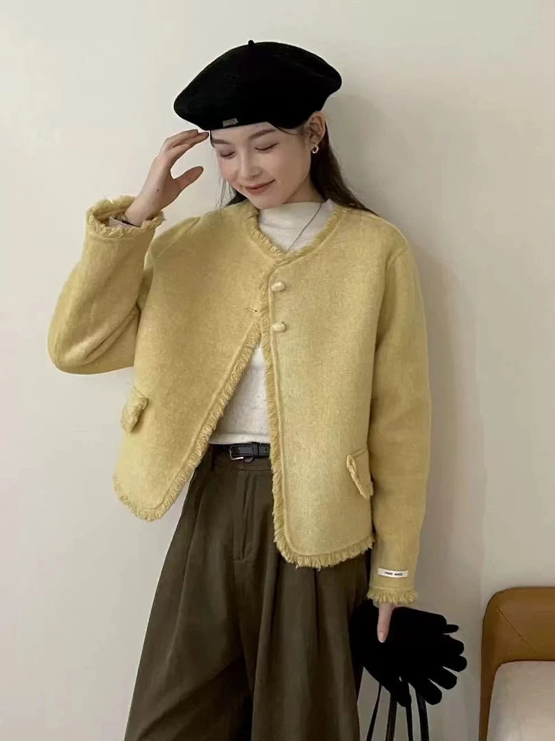 双面呢大衣短款2024冬季新款厚款 A003