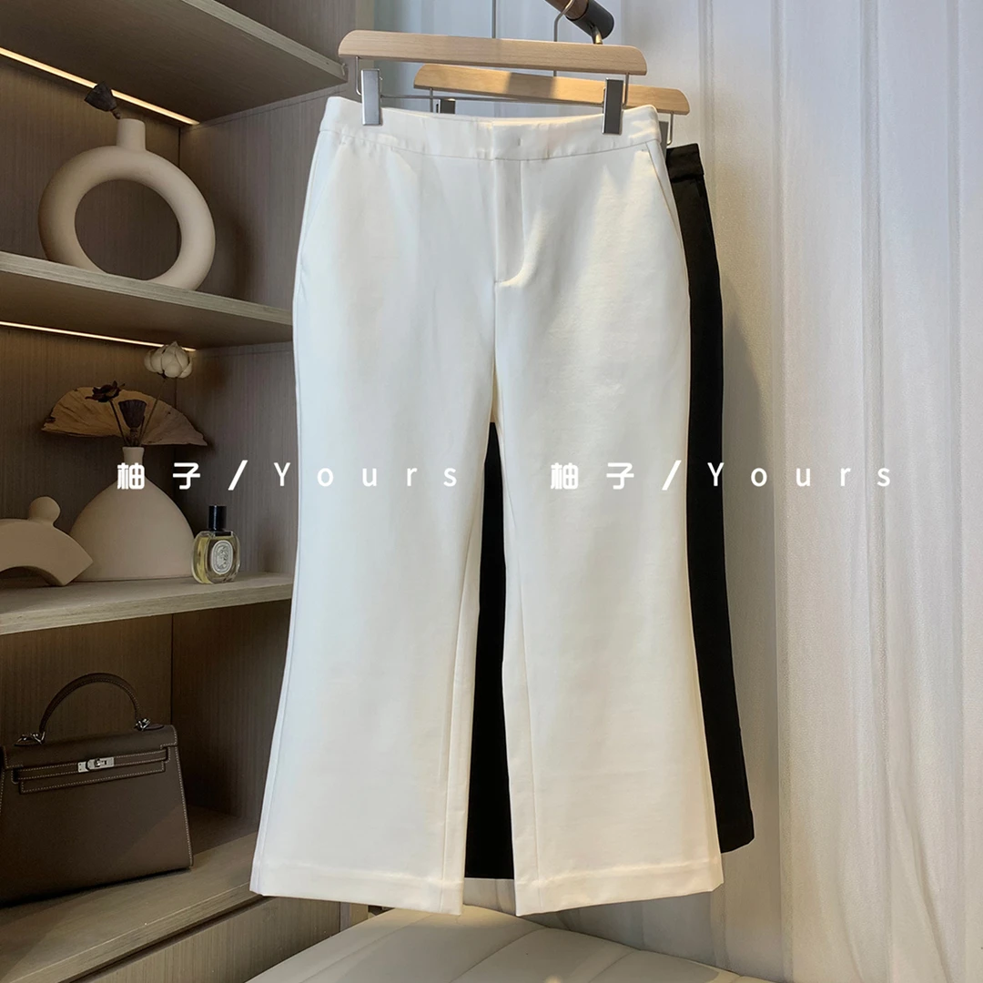 柚子yours【女神裤2.0】进口高密弹力人丝显瘦显腿长九分微喇裤