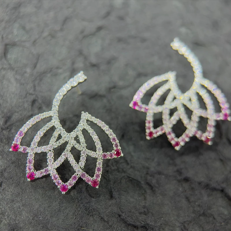 合金耳饰 刘亦菲同款耳环杨幂渐变粉花朵耳钉轻奢高级感耳饰女