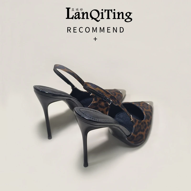 高跟鞋2025夏季新款包头凉鞋法式豹纹尖头气质后空细跟浅口单鞋女