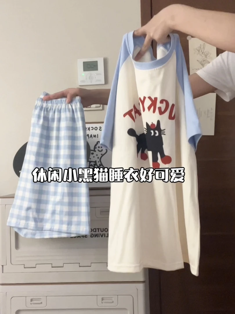 睡衣女夏季薄款短袖短袖宽松休闲可外穿学生夏天家居服两件套装