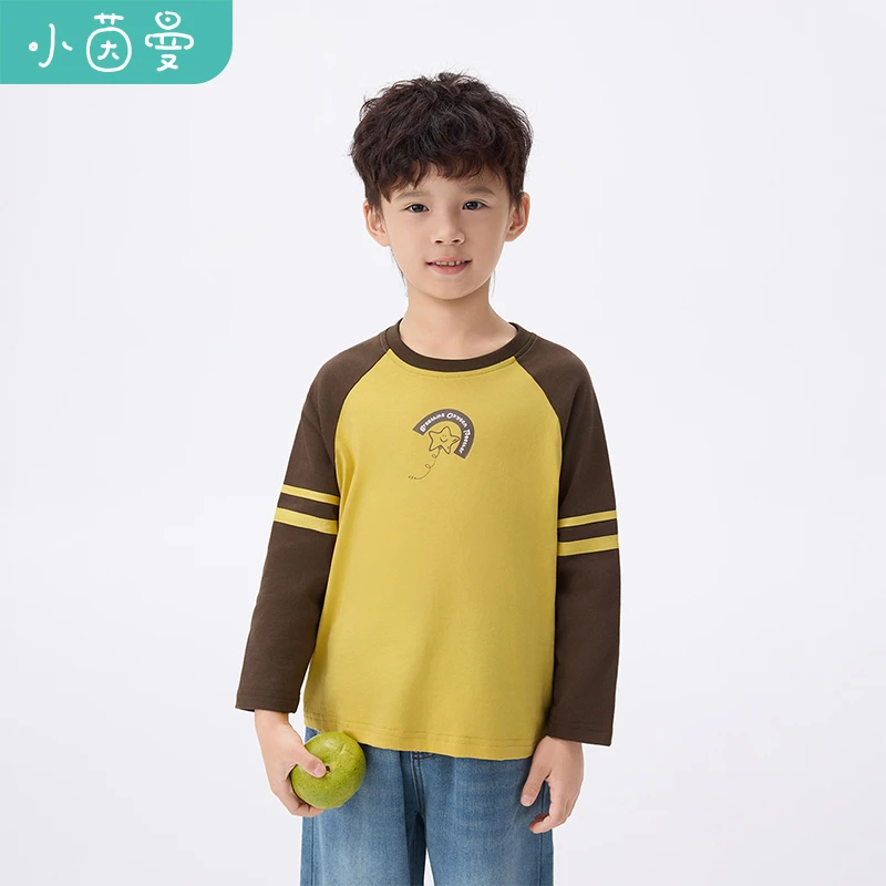【T恤长袖】小茵曼男童纯棉长袖t恤字母印花25秋帅气圆领休闲上衣