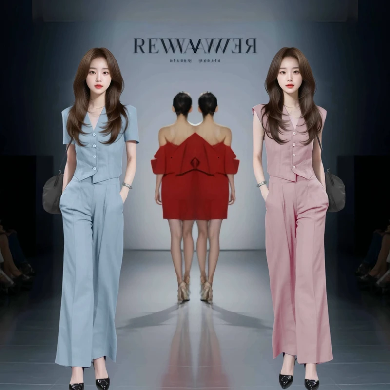 时尚新款V夏装套装气质两件套蓝色一整套轻熟2025搭配时髦女装领