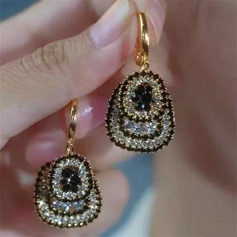 铜合金耳饰 轻奢高级感满钻几何方块耳扣女2025新款复古气质耳饰