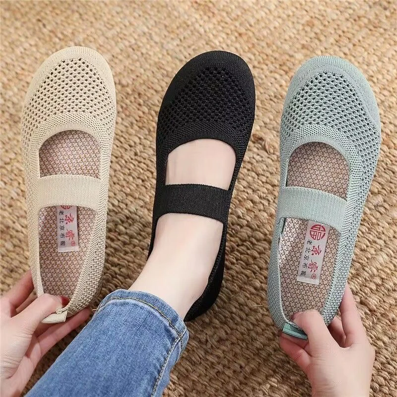 软底舒适单鞋平底妈妈鞋百搭休闲鞋镂空透气布鞋中老年奶奶散步鞋