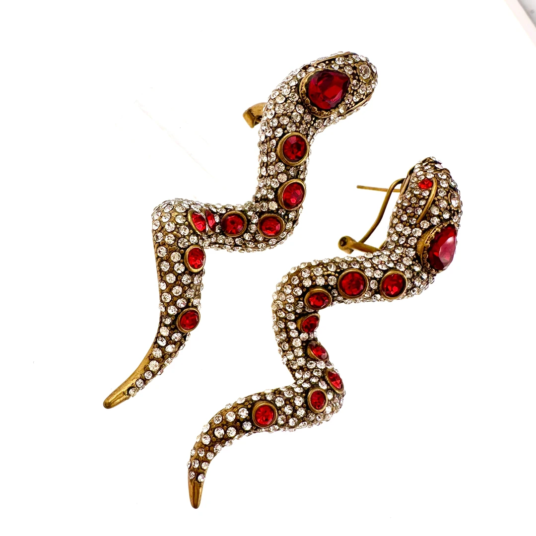 铜合金锆石耳饰 M003 欧美复古奢华中古蛇耳环