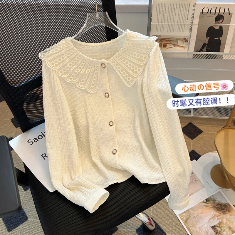 时尚减龄娃娃领雪纺衬衫女秋季2025年新款设计感女士衬衣长袖上衣