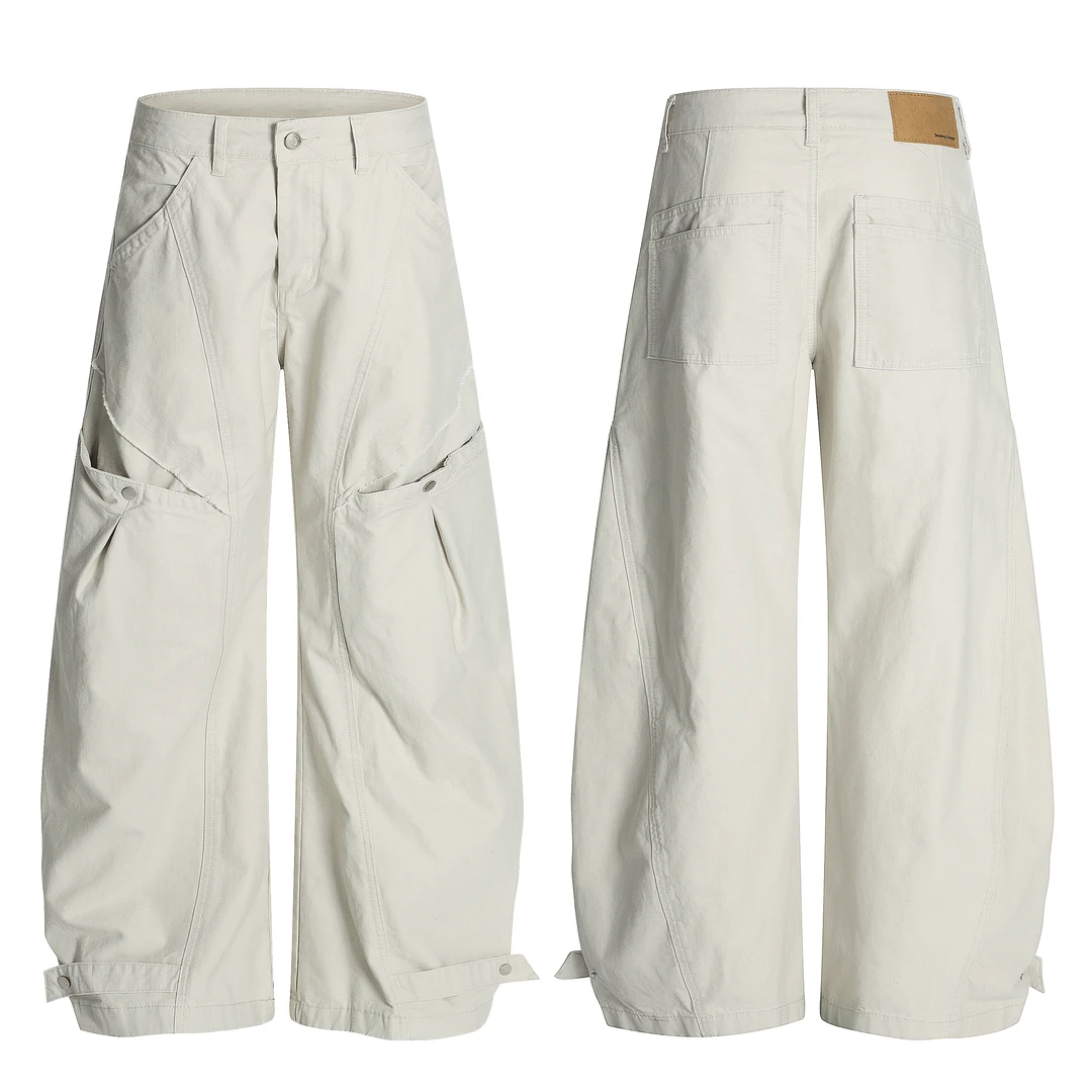 美式复古弯刀宽松口袋阔腿裤宽松cleanfit工装牛仔长裤休闲裤018