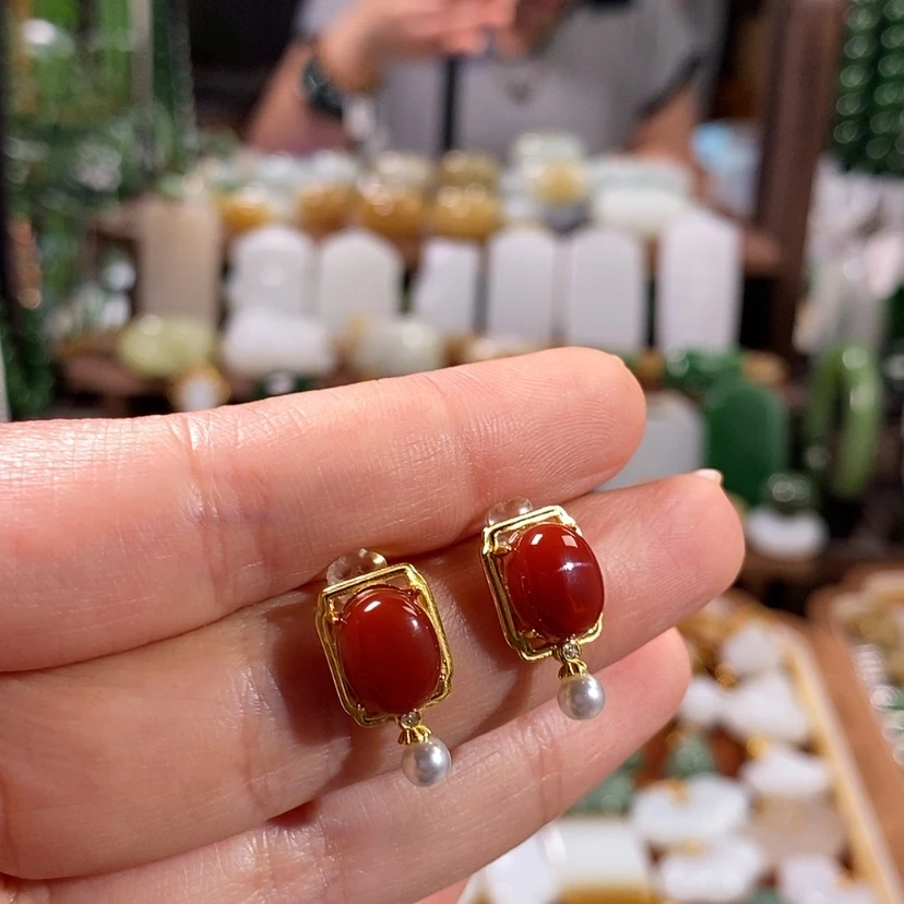 【闪购商品】南红玛瑙银S925镶嵌颈饰耳钉