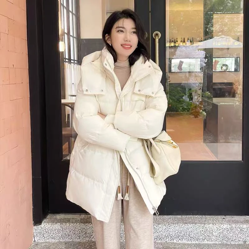 古欧中长款厚款羽戎服连帽宽松女装2323