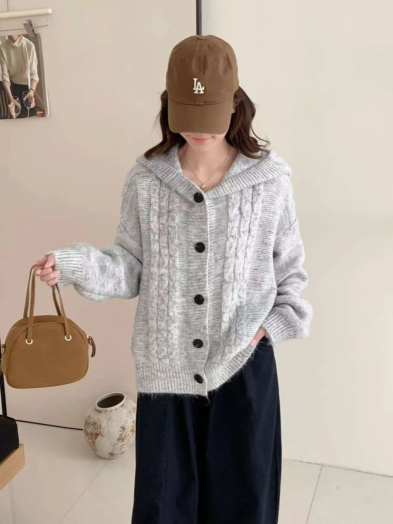 休闲风常规保暖针织纯色毛针织衫秋冬小香风上衣宽松